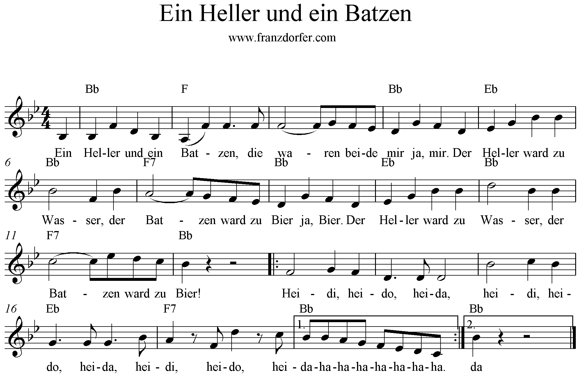 Noten Ein Heller und ein Batzen